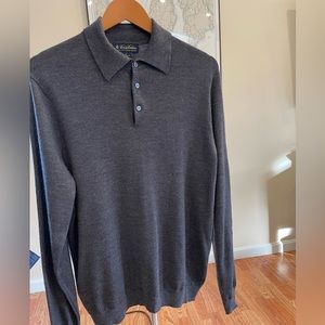 Brooks Brothers Fine Italian Marino Wool Long Sleeve Polo Sweater